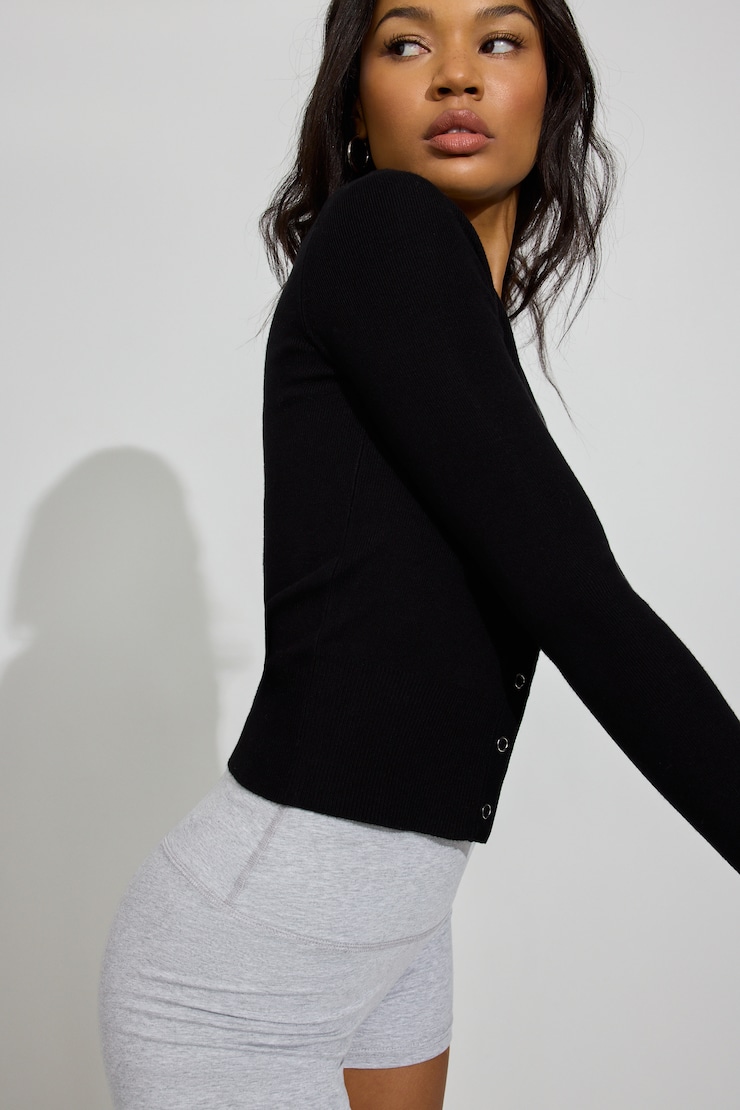 Crewneck Snap Cardigan Black - Image 3