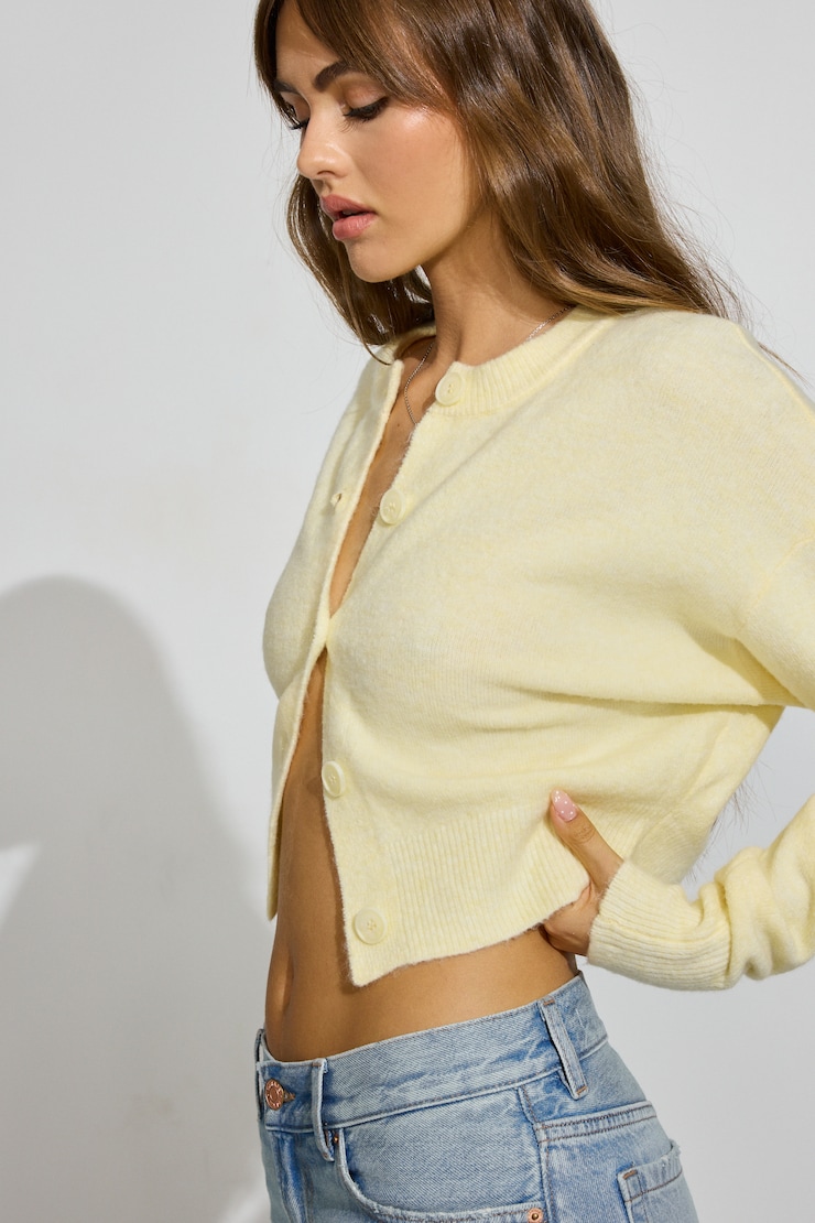 Renee Spongy Cropped Cardigan Yellow
