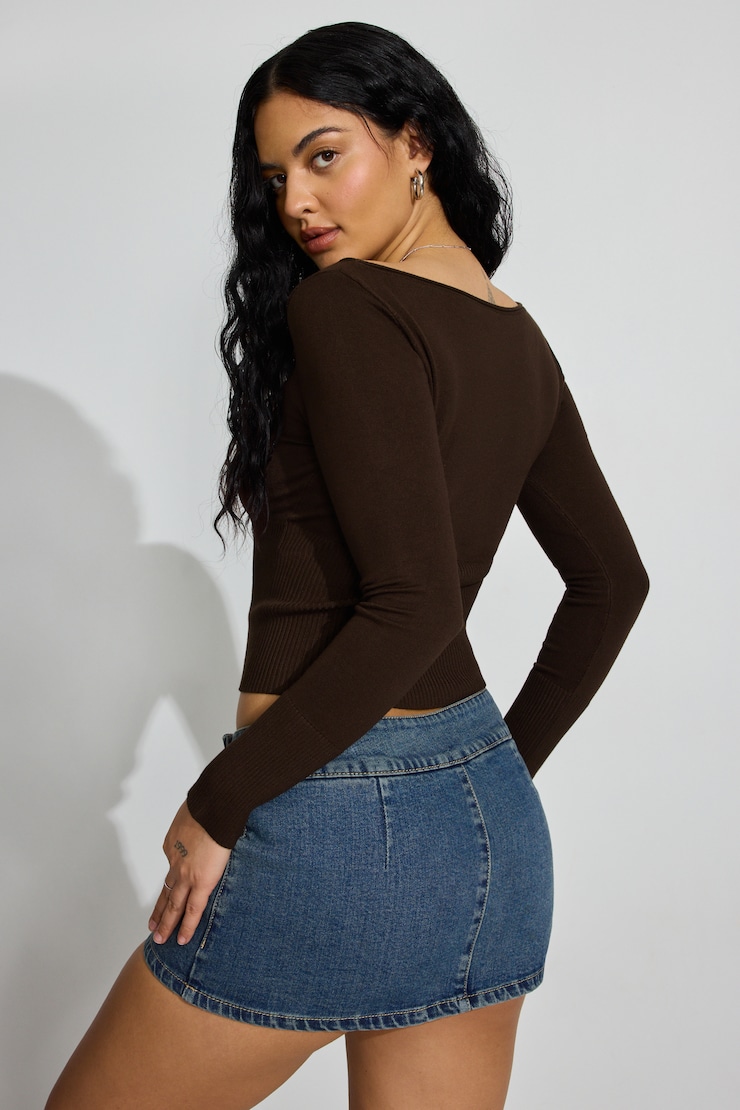Ryan Fitted Boatneck Sweater Brown - Image 4
