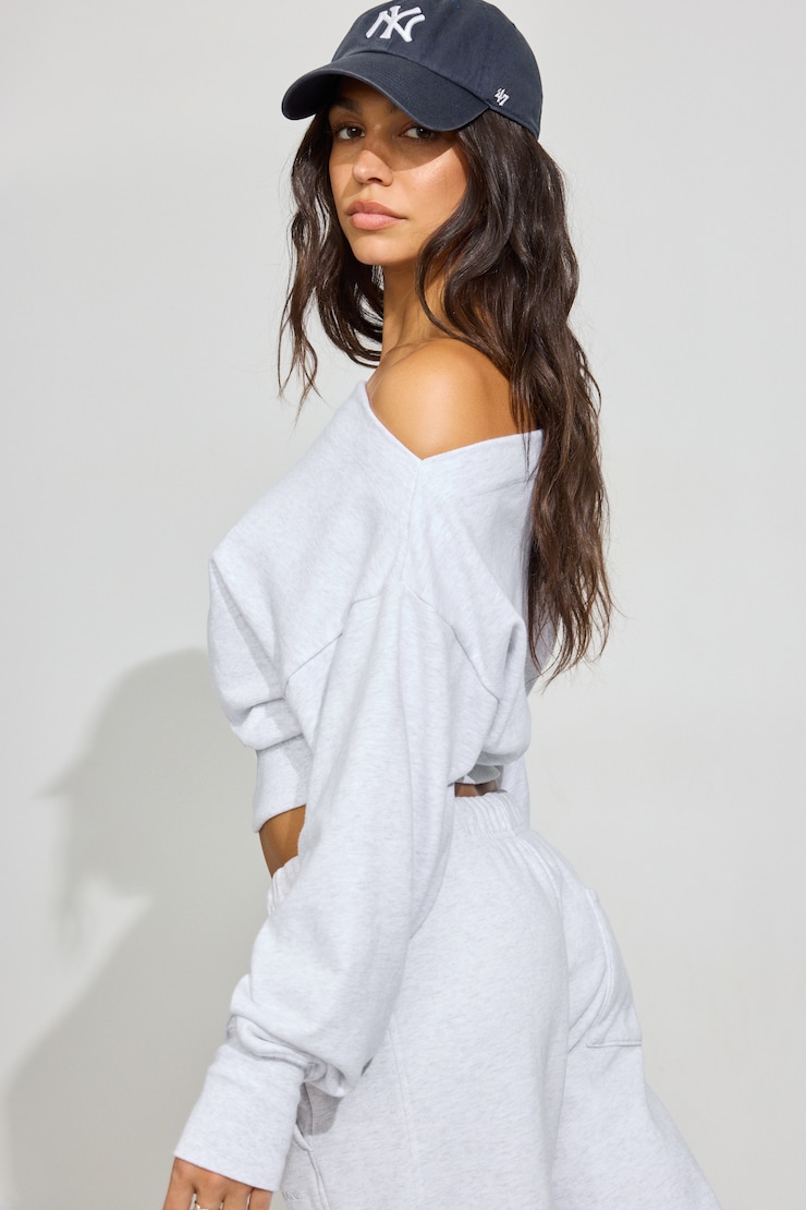 SoftTerry Rib Off Shoulder Sweater Gray - Image 3