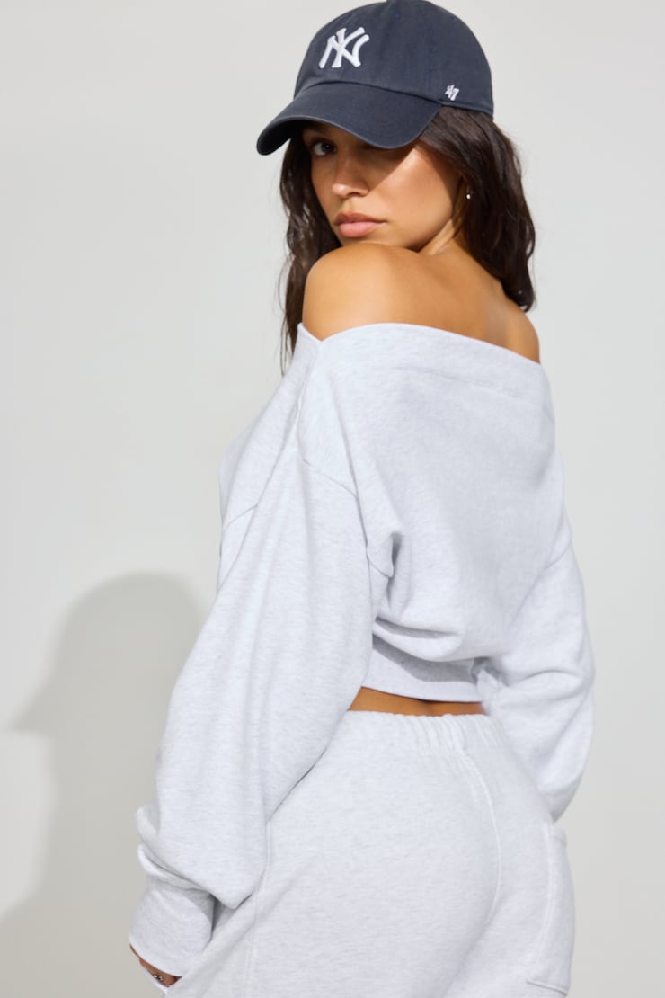 SoftTerry Rib Off Shoulder Sweater Gray - Image 4