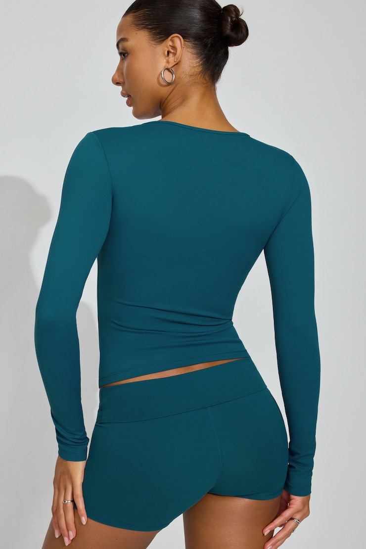 Sleek Crewneck Long Sleeve Top Blue - Image 3