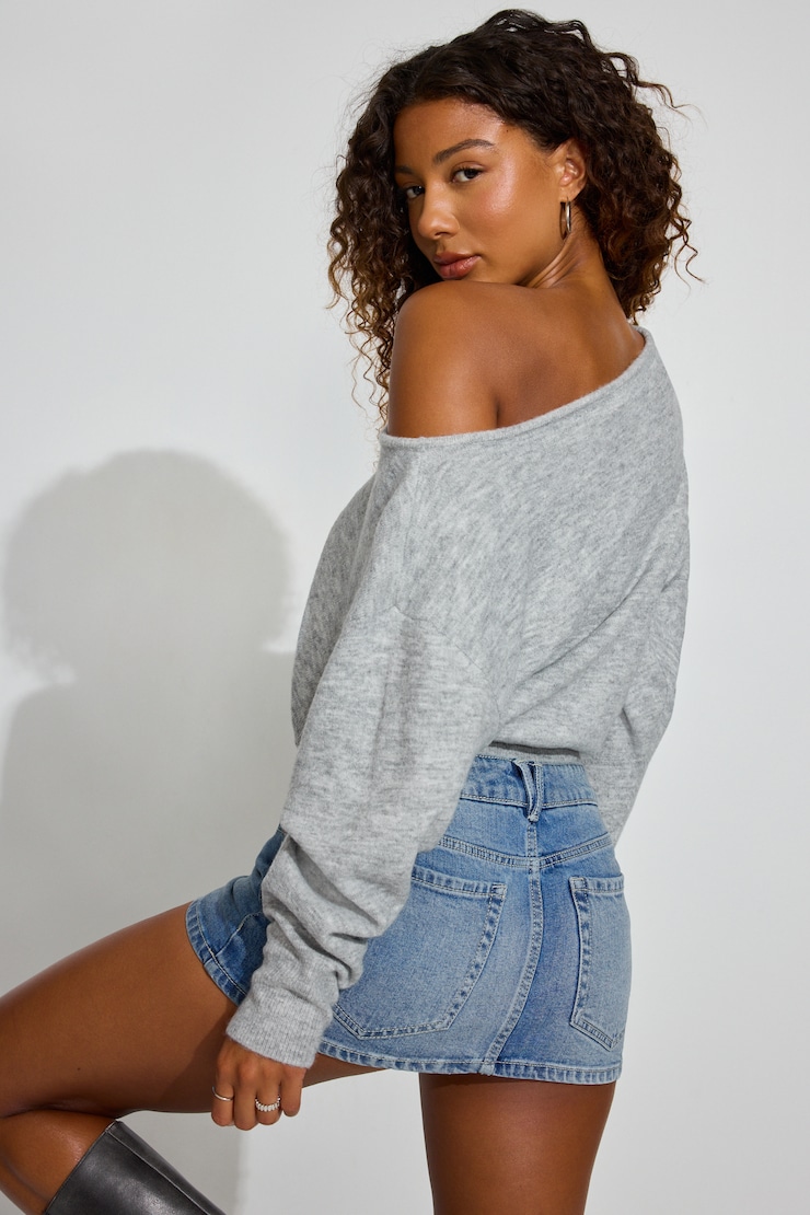 Rory Relaxed Off Shoulder Sweater Gray - Image 4