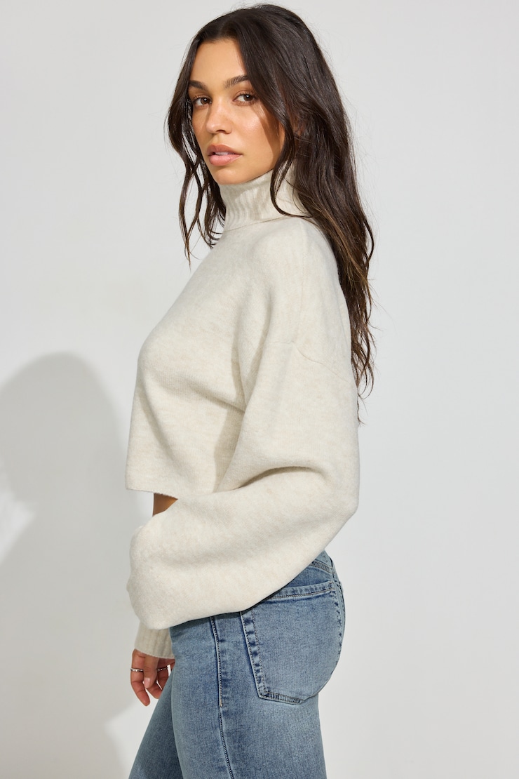 Spongy Cropped Turtleneck Beige