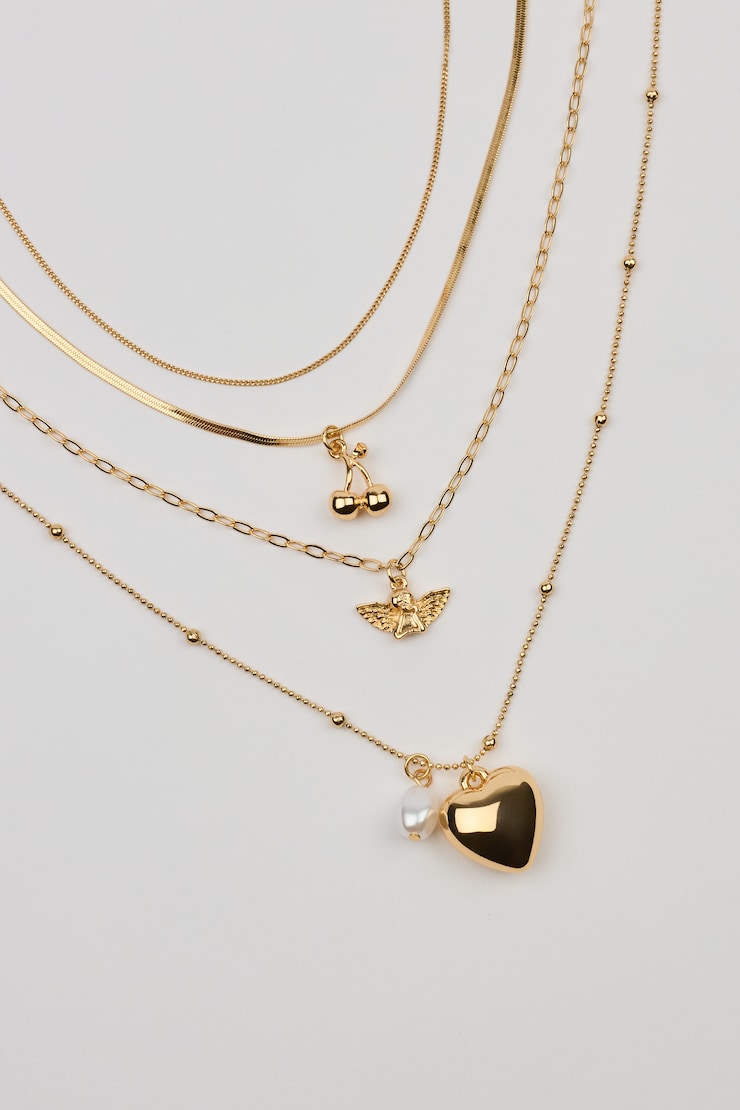 Set of 4 Angel and Cherry Pendant Necklaces Yellow - Image 3