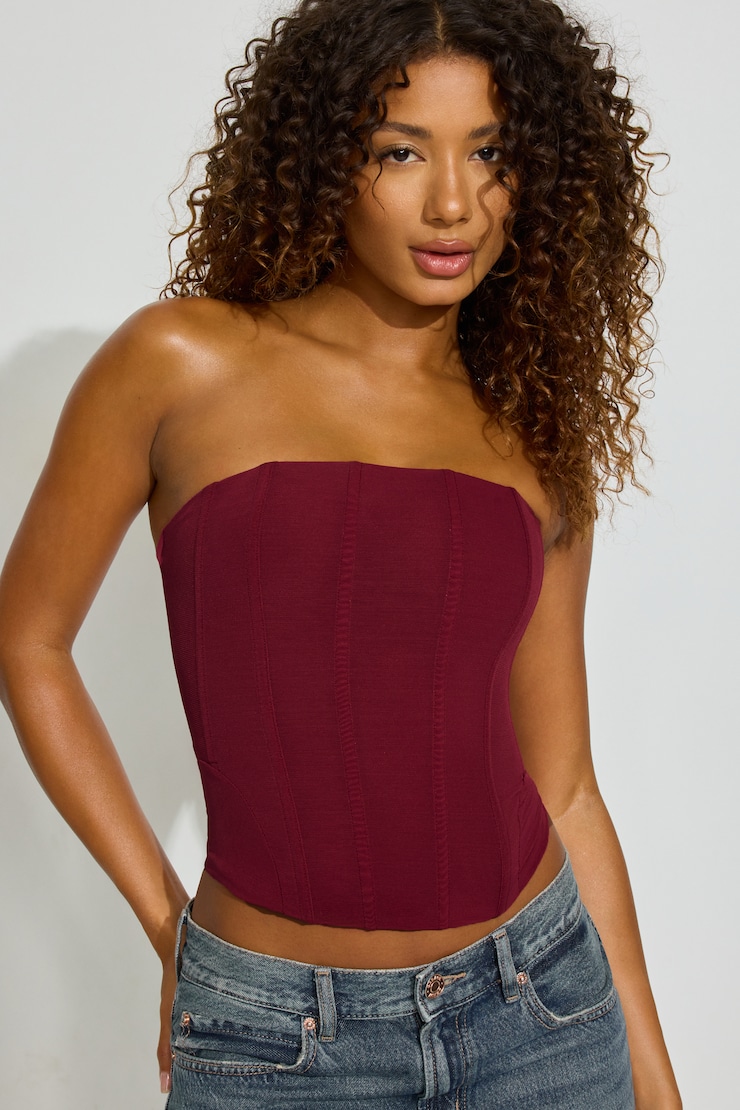 Mesh Longline Tube Corset Burgundy